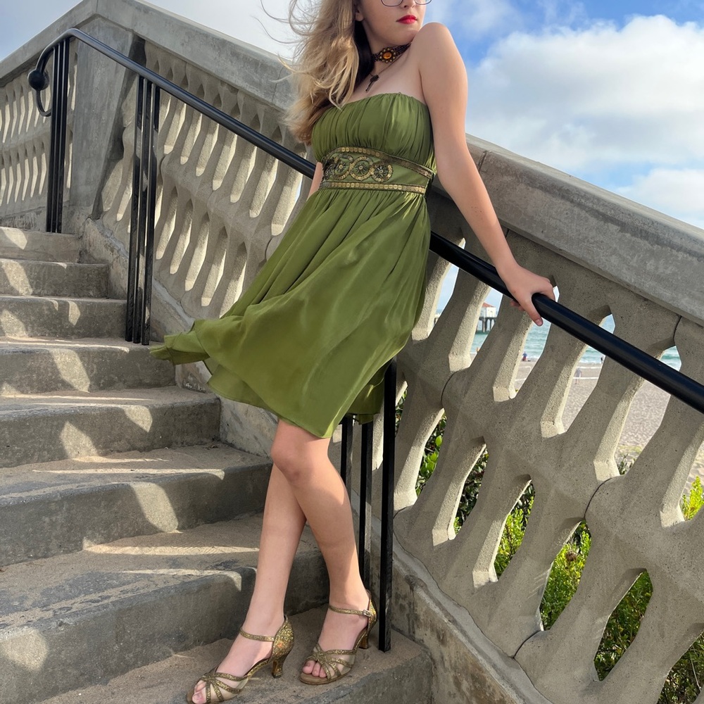 Elegant London Times Olive Green Strapless Cocktail Dress